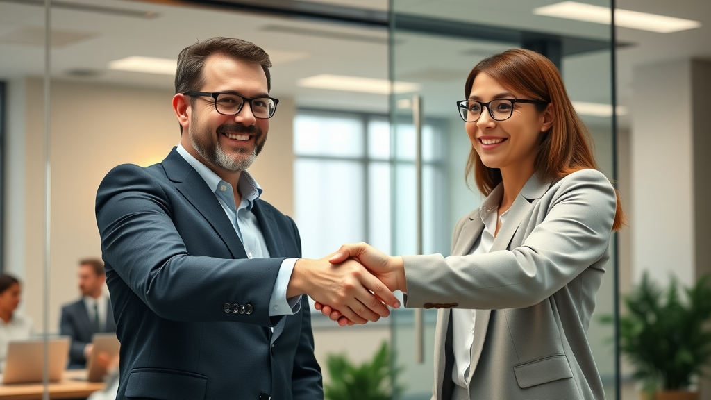 Digital marketing team handshake demonstrating integrity and transparency in business