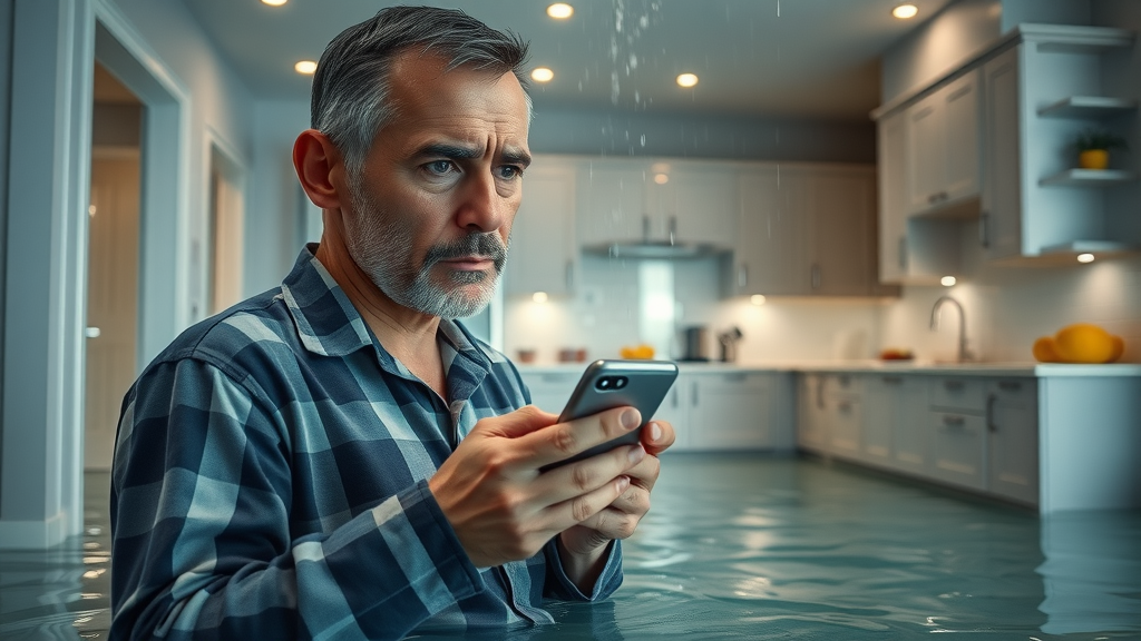 Emergency plumbing houston tx homeowner calls for urgent help in flooded kitchen