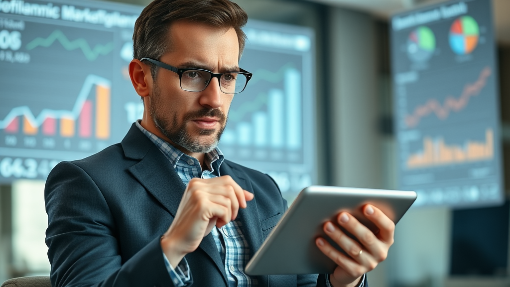 Small business digital marketing mistakes illustrated by business owner reviewing poor performance data on a digital tablet