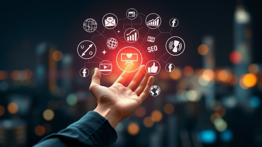 Hand activating digital marketing channels boosting brand growth