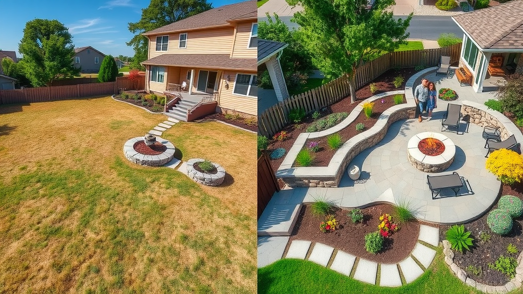 Before and after landscape renovations illustrating dramatic yard transformation