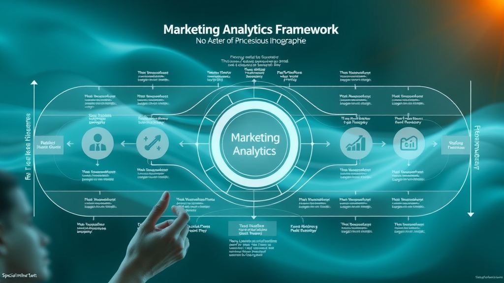 Meticulous process diagram of a content marketing analytics framework with layered steps and icons