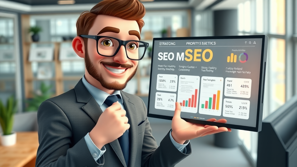 Strategic marketer prioritizing essential SEO metrics using 80/20 rule on interactive dashboard