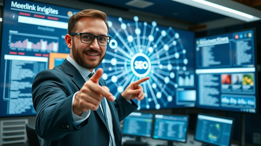 SEO expert analyzing backlinks and referring domains on digital screen