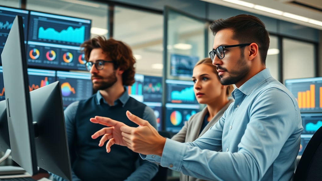 digital marketing statistics dynamic digital marketing team analyzing real-time data on screens in modern office