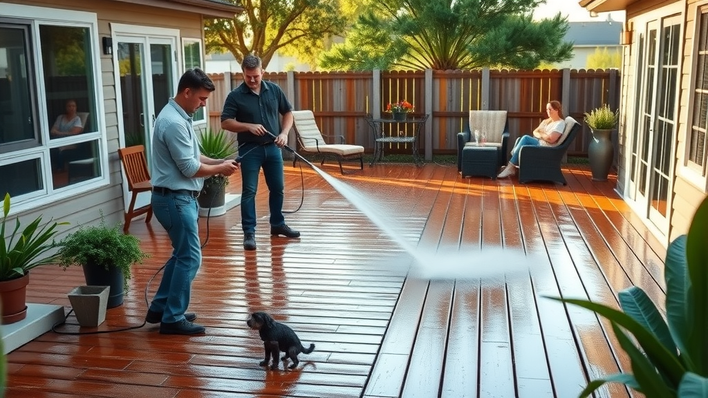 Pressure washing in Katy TX restores wood deck to like-new condition
