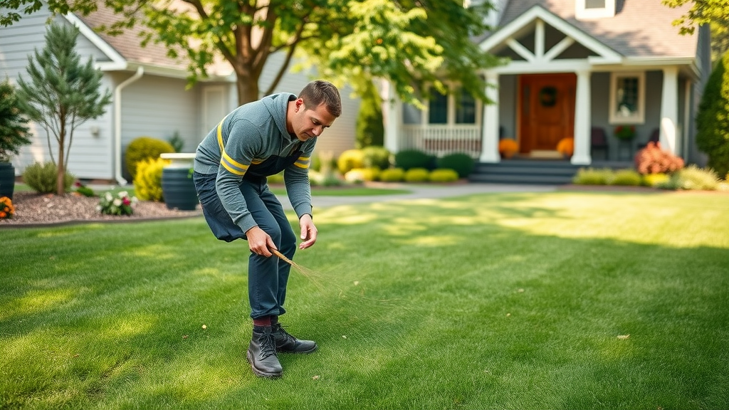 Lawn care expert checks healthy Portage, MI lawn for tailored care results