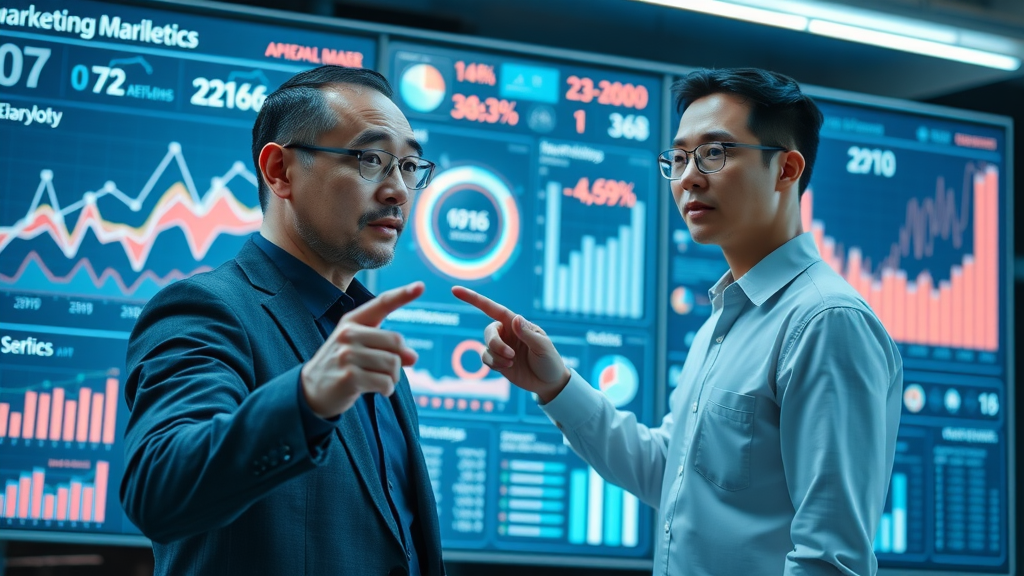 futuristic dashboard showing AI analytics for digital marketing trends