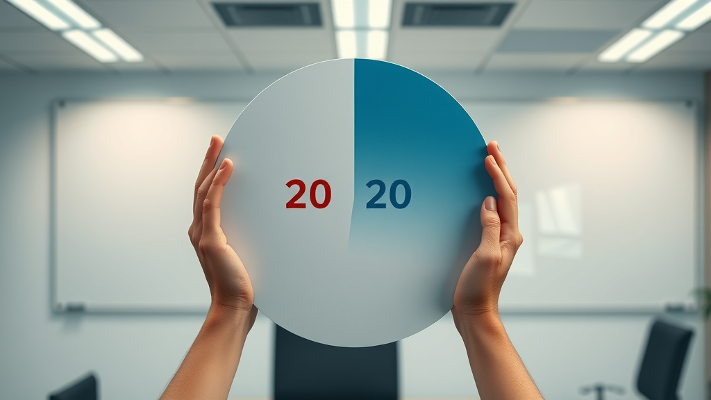 Clean pie chart visualizing the 70-20-10 content marketing strategy rule in an office setting
