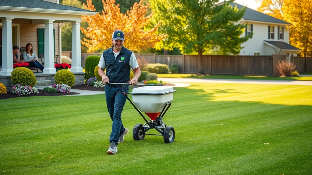 Lawn care Portage, MI specialist tending to vibrant family yard with happy clients