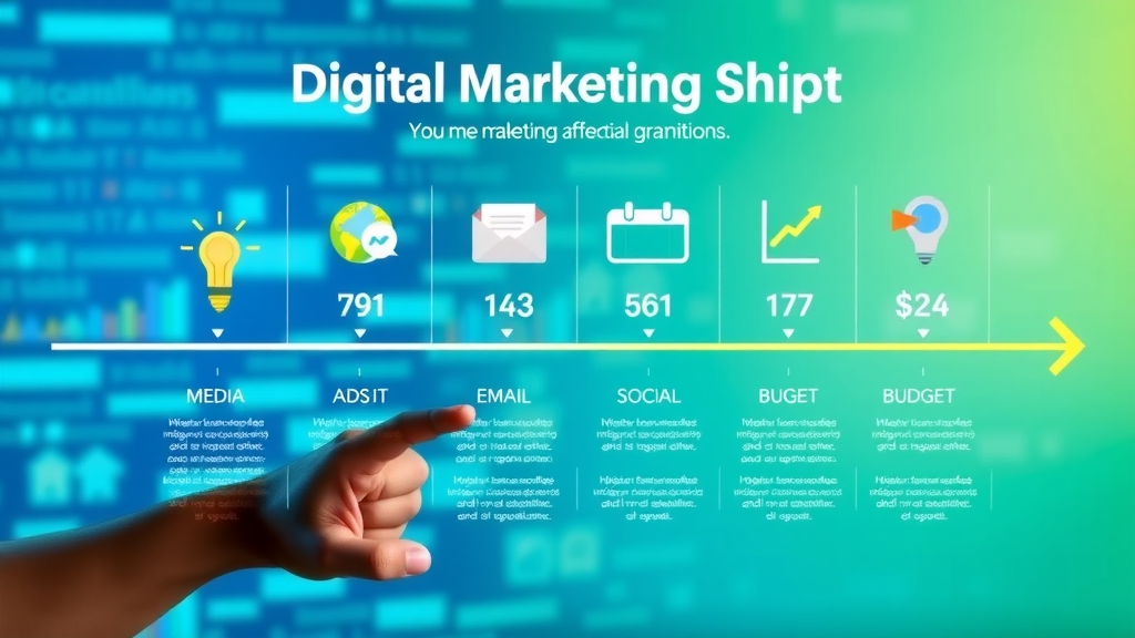 vibrant infographic illustrating digital marketing shift timelines, media ads, online marketing statistics