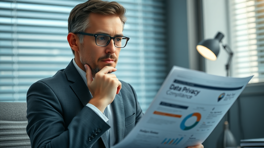 marketing executive reviewing data privacy compliance in the digital marketing trend era