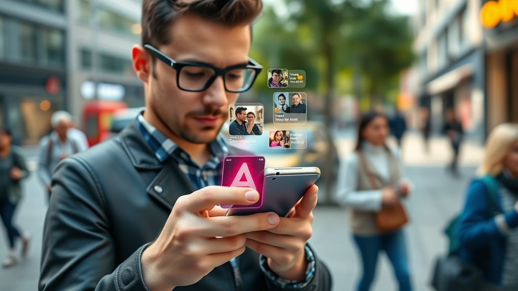 digital marketing statistics modern mobile user browsing digital ads on smartphone vibrant urban setting