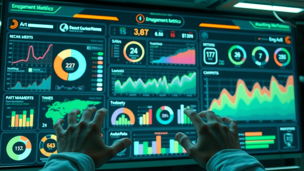 Intuitive dashboard displaying engagement metrics for content marketing analytics with colorful graphs and widgets