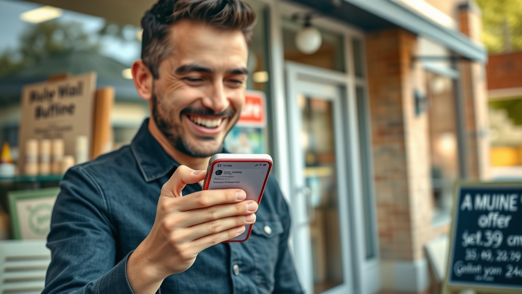 happy local customer receiving personalized offer on smartphone, personalized marketing, digital marketing trends 2025, Columbia SC