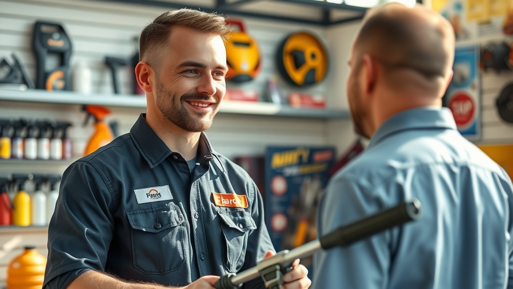 Power wash supply expert helping customer at Panhandle Power Wash Supply store