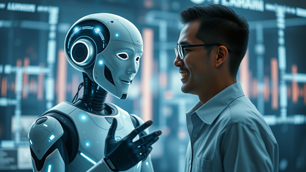 ai voice agent depicted as a glowing avatar communicating naturally with a human, digital communication, customer service interaction, ai agent