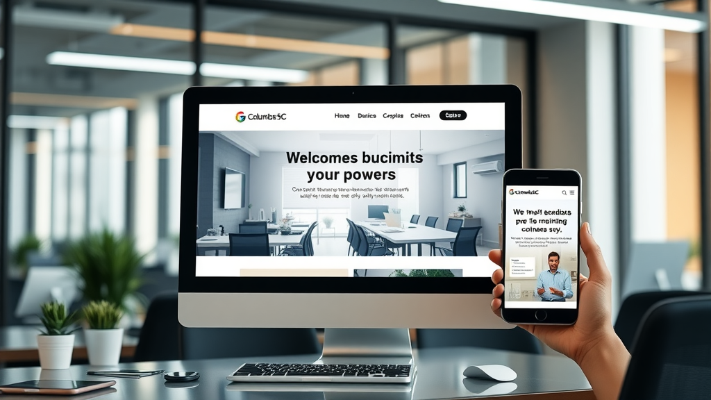 Modern Columbia SC business website displayed on desktop and smartphone, clear UI/UX, engaging digital marketing calls to action
