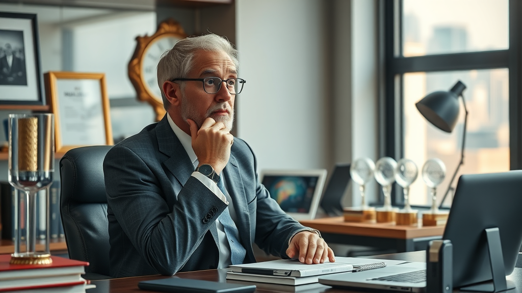 Industry leader surrounded by marketing books and digital tools, symbolizing digital marketing expertise