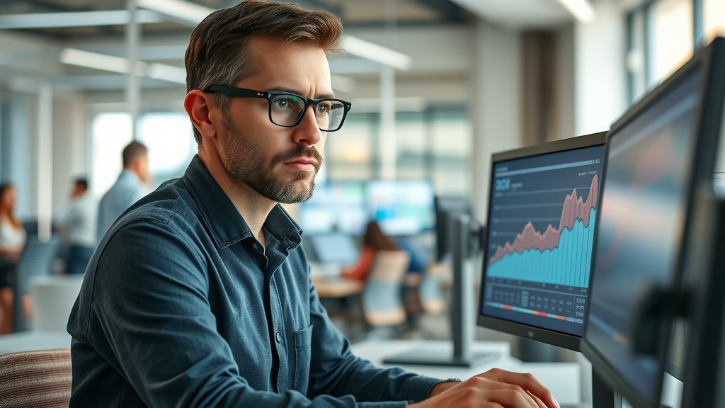 insightful marketing analyst reviewing ROI graphs for digital advertising ROI measurement