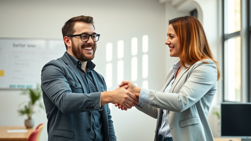 Small business owner and Keir Anderson digital marketing expert shaking hands after a successful campaign