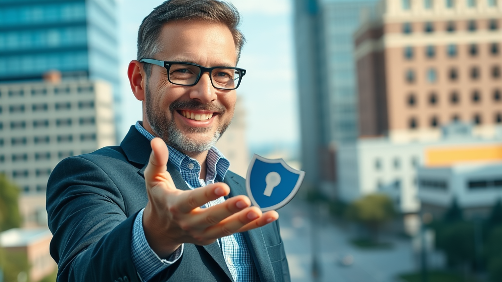 trustworthy business owner with open gesture, interacting transparently with customers, digital security, digital marketing trends 2025, Columbia SC