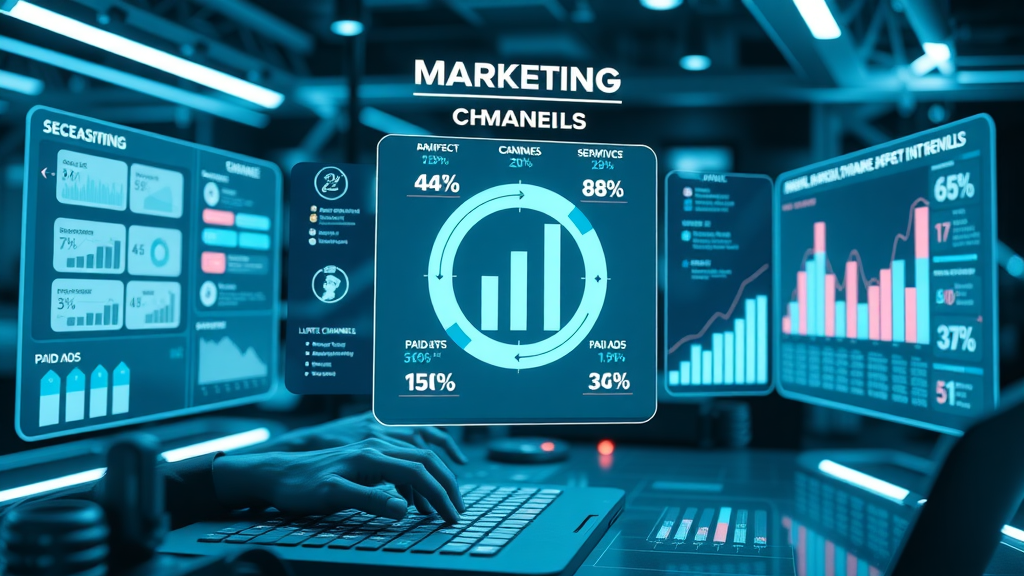 digital marketing benchmarks: Infographic illustrating email, social media, paid ads benchmarks in a digital workspace