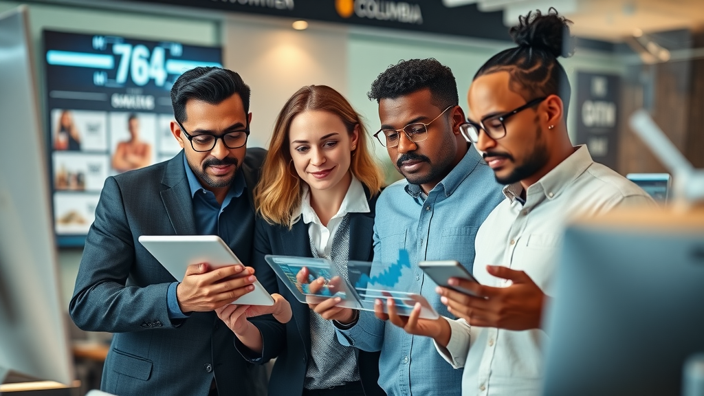 forward-thinking team of diverse local business owners collaborating, analyzing digital marketing strategies, digital marketing trends 2025, Columbia SC