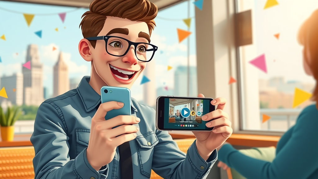 Young marketer shooting engaging short video content for social media in a Columbia café, showing video marketing trends Columbia