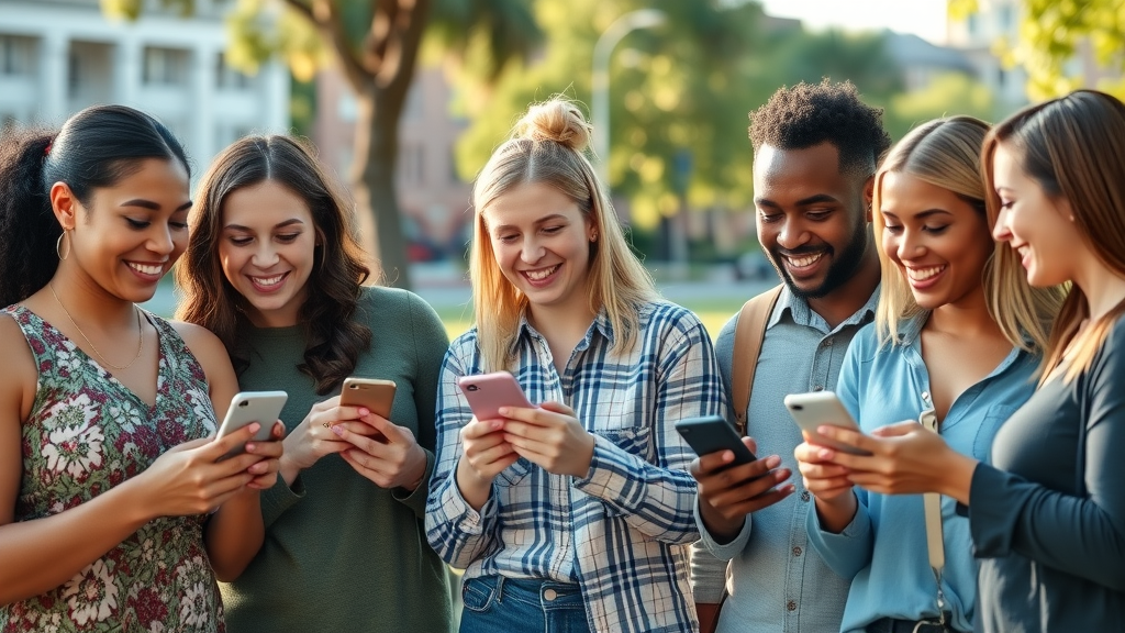 Diverse consumers in South Carolina discovering local services on smartphones for mobile marketing Columbia SC
