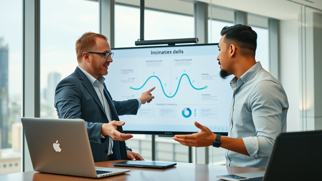 business consultant helping Columbia SC entrepreneur start a digital marketing campaign on a screen roadmap