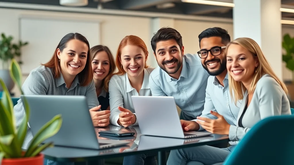Vibrant modern marketing agency team collaborating as the best marketing company in Columbia SC in a sleek, open-concept office