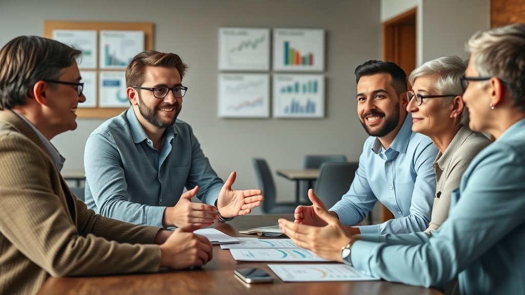 Marketing agency meeting in Columbia SC - Professional consultant discussing digital marketing strategy with small business owners