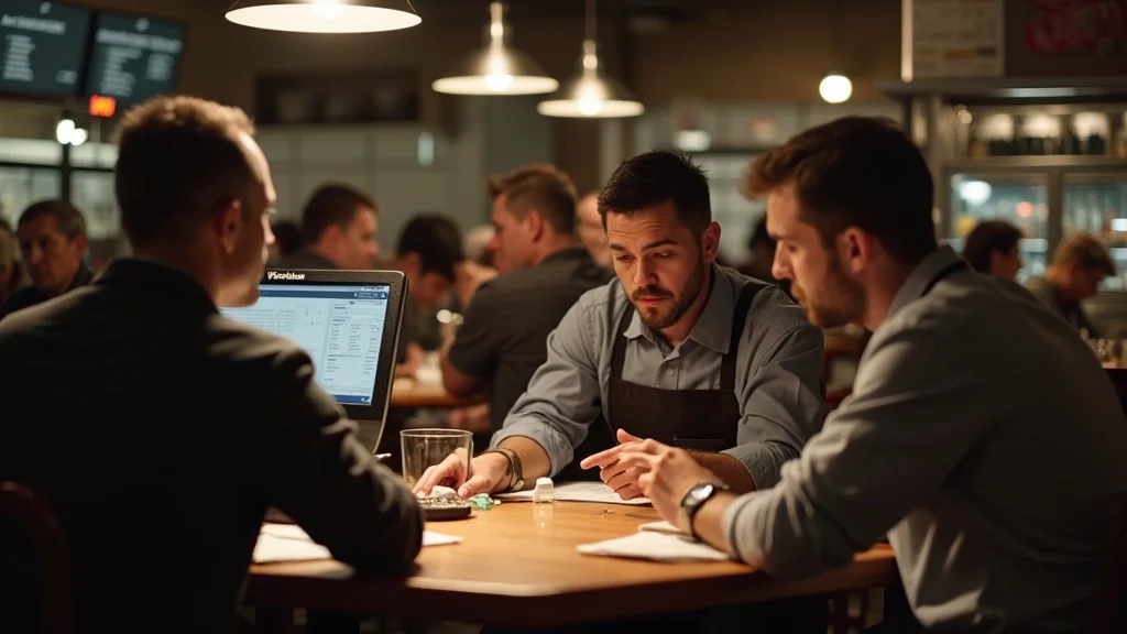 Candid restaurant staff managing technology glitches and concerned guests, highlighting pitfalls of customer engagement