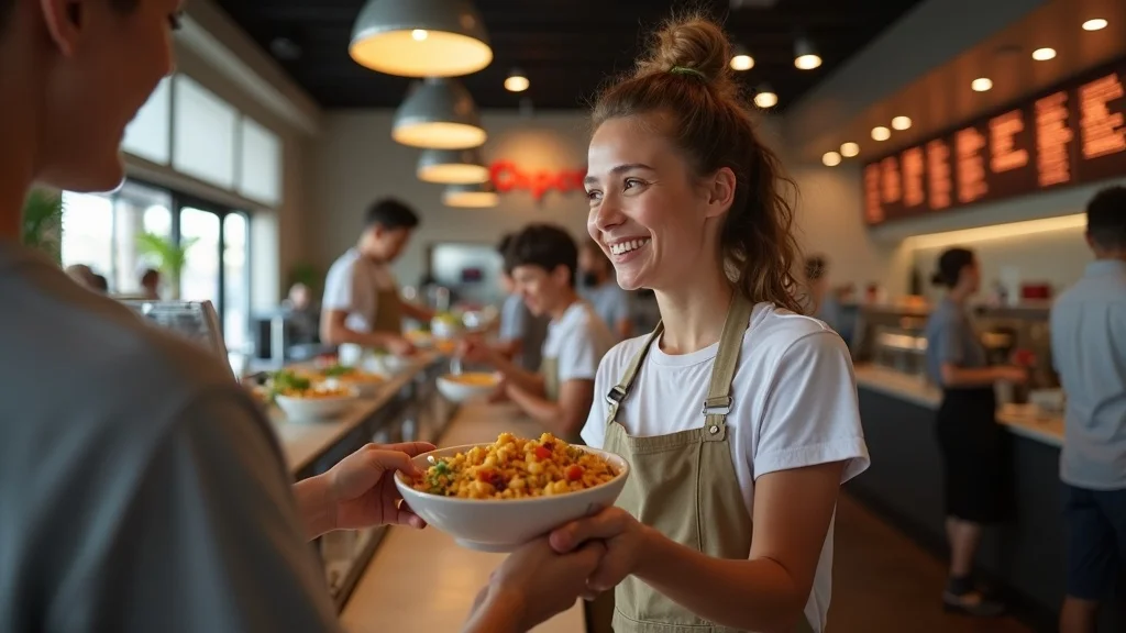 chipotle rewards program - Satisfied Chipotle customer receiving food with rewards status