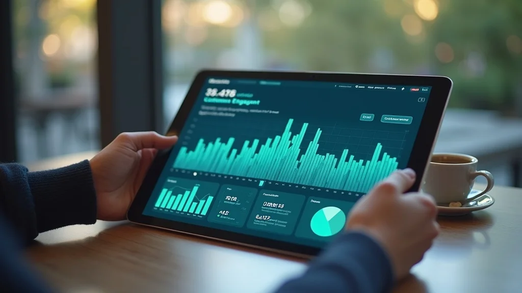Modern digital dashboard interface on a tablet showcasing customer engagement metrics for restaurant managers