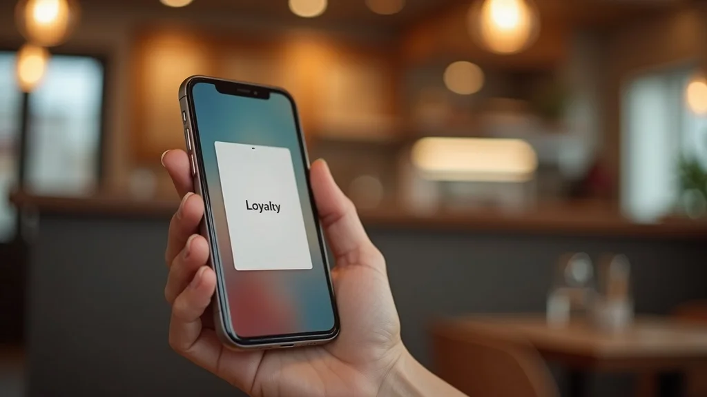 restaurant loyalty program app - Customer using digital loyalty card for rewards in a welcoming cafe