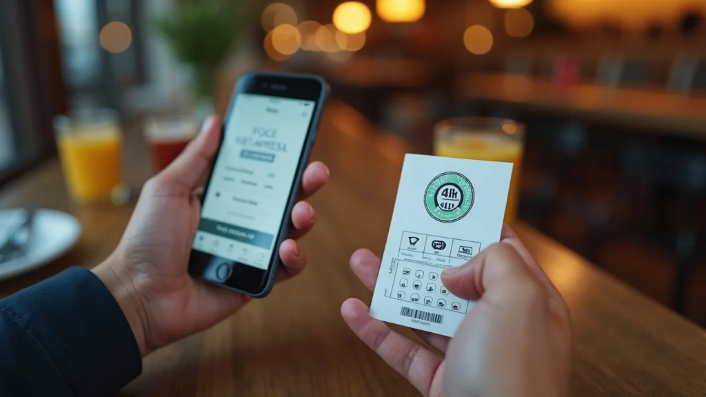 hands holding digital loyalty app vs. paper stamp card comparison, digital rewards programs