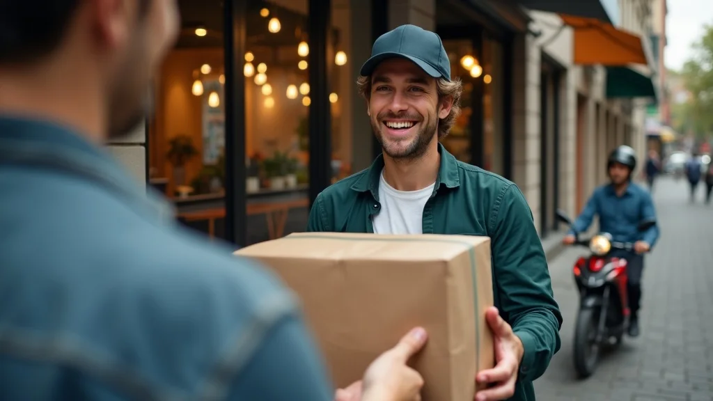 online order restaurant promotions delivery driver photorealistic trendy urban setting