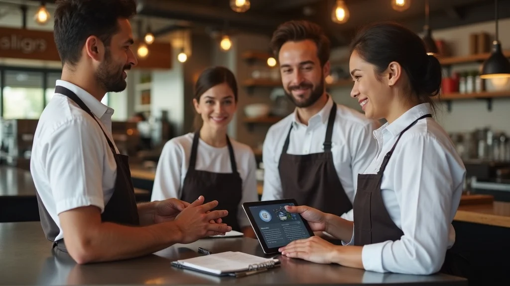 restaurant staff learning to use loyalty program dashboard for customer rewards