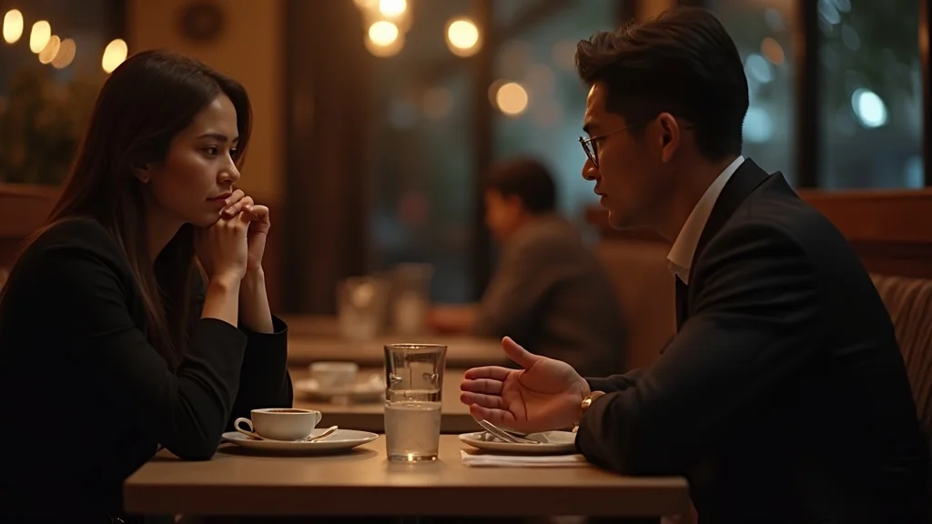 restaurant manager handling a customer complaint, empathy and reassurance, cozy dining