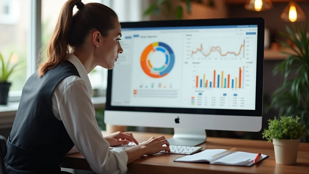 restaurant manager reviewing customer retention metrics and charts on desktop computer