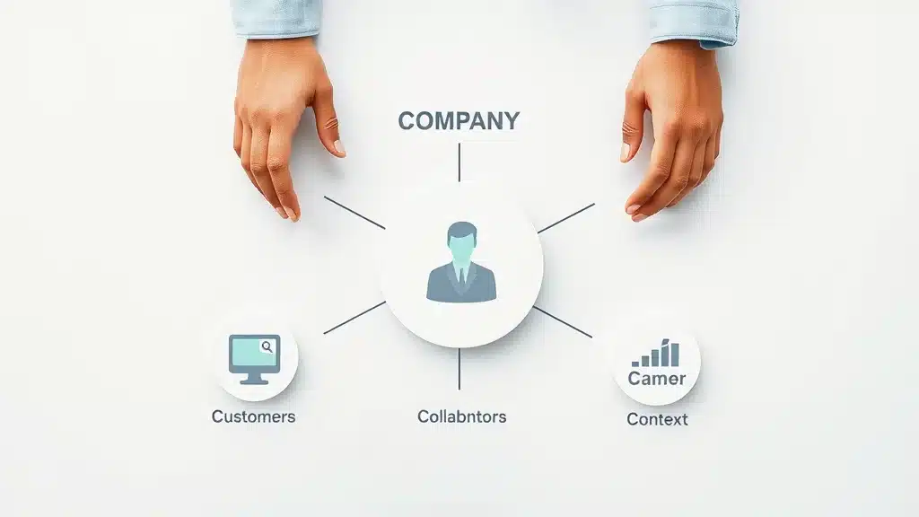 Infographic showing the 5 C's of marketing: Company, Customers, Competitors, Collaborators, Context