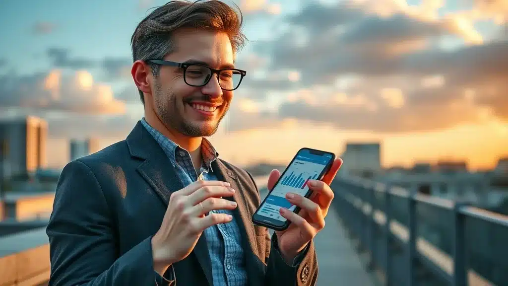 Confident marketer using digital marketing and social media tools to boost small business growth