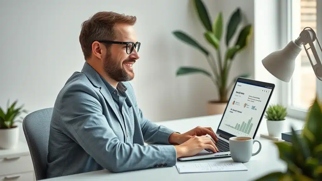 Professional marketer analyzing results from business marketing strategies through an email campaign