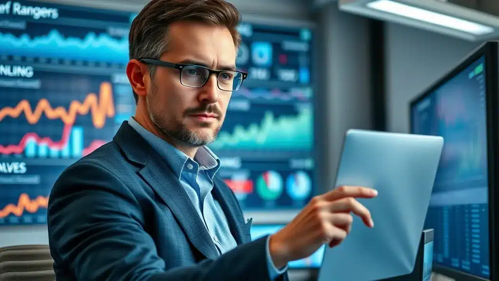Marketer using online marketing methods to analyze search engine rankings