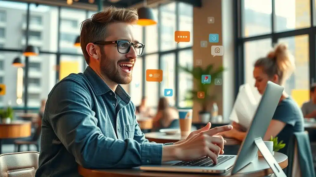 Social media manager using online marketing methods to manage digital channels in a cafe