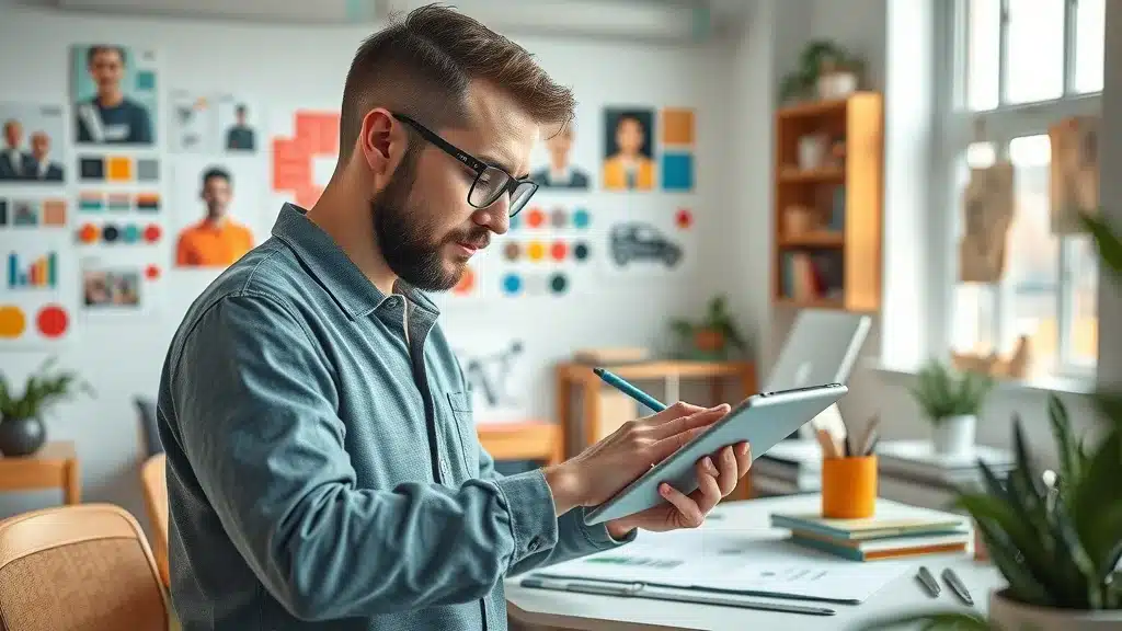 Aesthetic brand identity workspace, focused on creative professional sketching logo concepts, highlighting the role of brand identity in branding and promotion