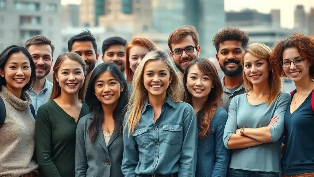 Diverse demographic group representing target audience identification: various ages, ethnicities, and backgrounds