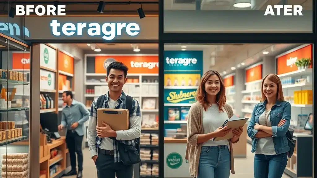 Authentic business transformation before-and-after highlighting branding and promotion successes